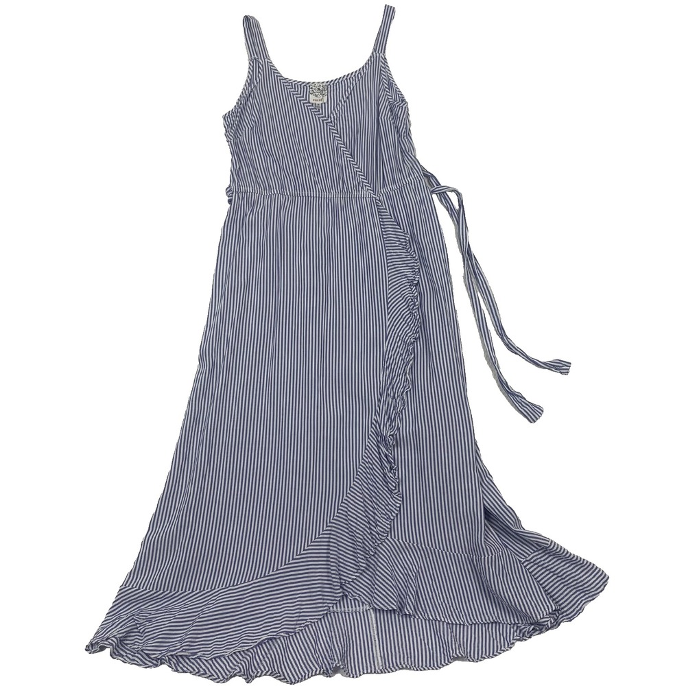 Naif Faux Wrap Dress Women's Medium Blue White Stripe Midi Sleeveless